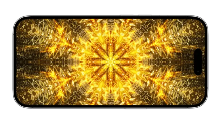 Mistikist App's mesmerizing kaleidoscope patterns in yellow color for focus.