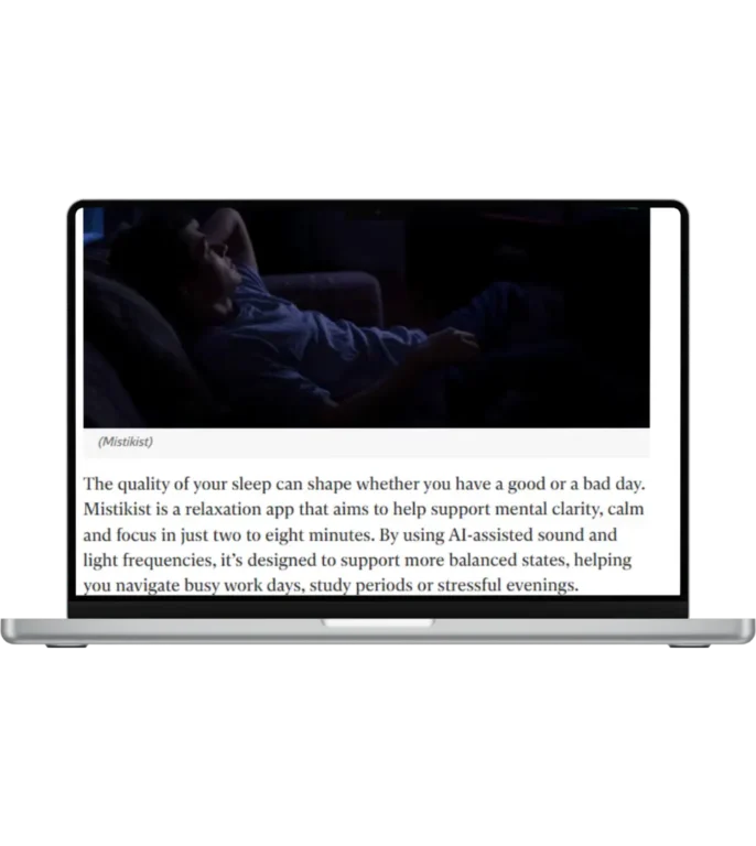 A notebook screen with an article on the Independent related to Mistikist app.